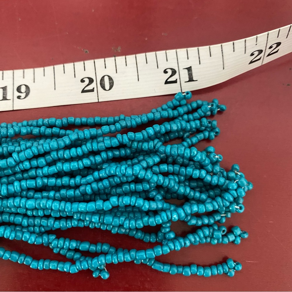 80s Teal Seed Beaded Braided Tassel Necklace - Picture 3 of 5